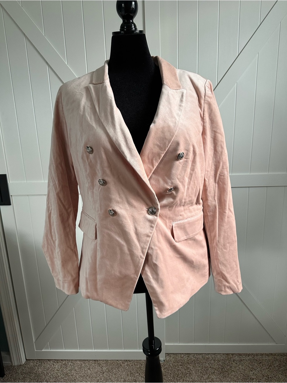 White House Black Market Pink Velvet Double Breasted Blazer Size 16